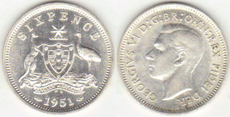 1951 PL Australia silver Sixpence (Unc) A002590
